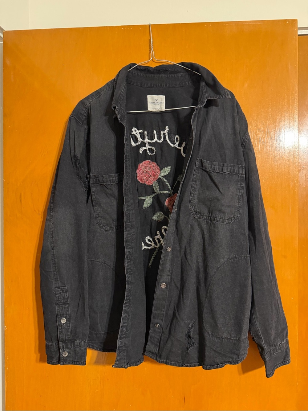 Women’s Black Embroidered Utility Overshirt Jacket - Casual Layering Piece
